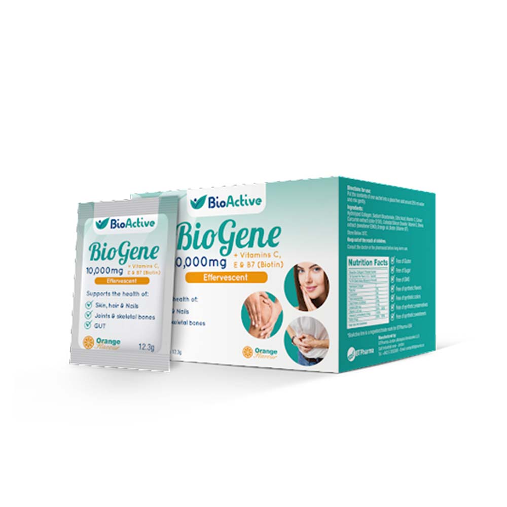 BT Pharma BioGene Collagen 10,000 mg – effervescent collagen drink sachets for skin, hair, and joint health