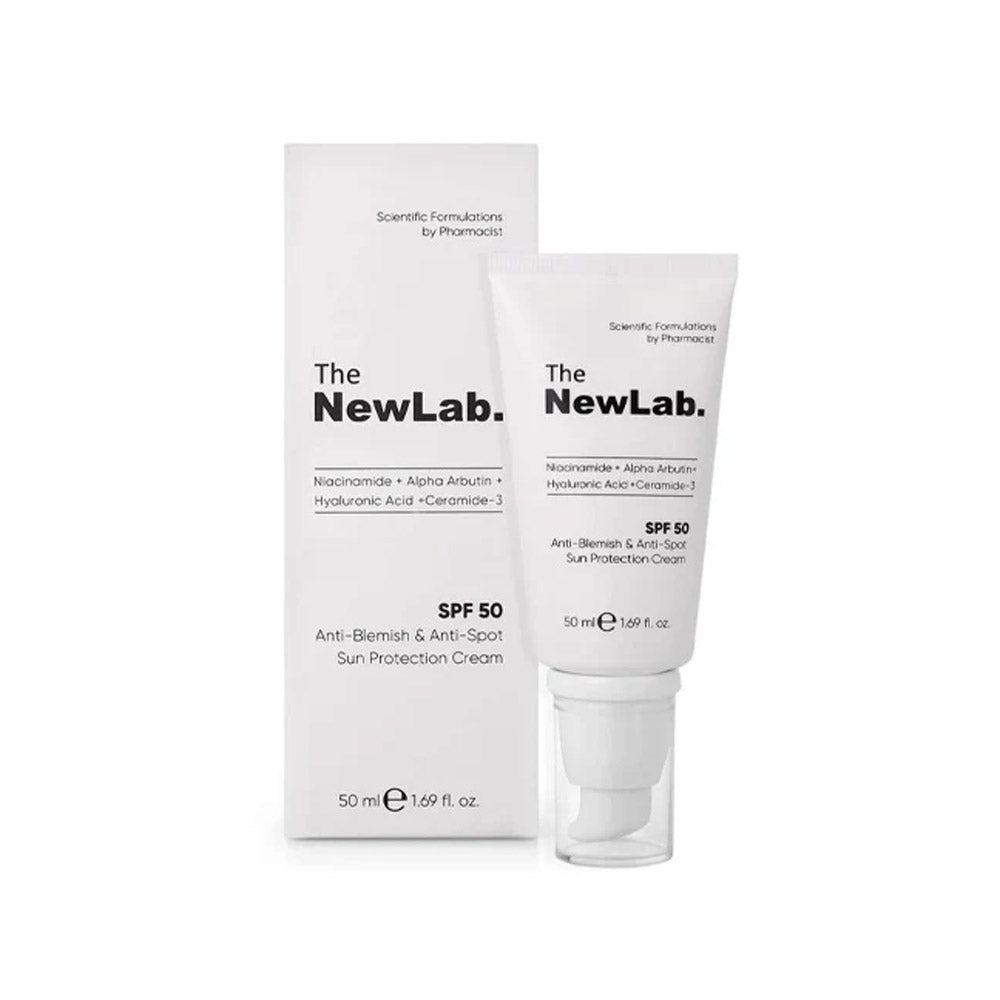 Anti Blemish & Anti Spot Sun Protection Cream SPF 50+ with Alpha Arbutin, Niacinamide, and Ceramide for clear, protected skin.
