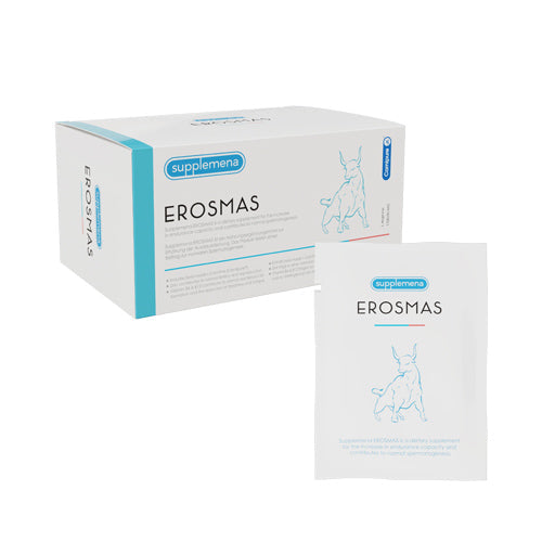 Erosmas single sachet with blackcurrant flavor, designed for boosting male fertility, energy, and endurance with a clean, non-GMO formula.