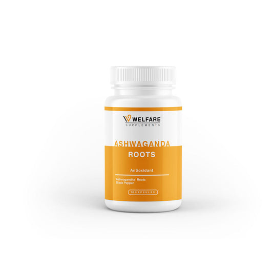 Welfare Ashwagandha Roots 500mg Capsules with Black Pepper for Stress Relief and Sleep Support