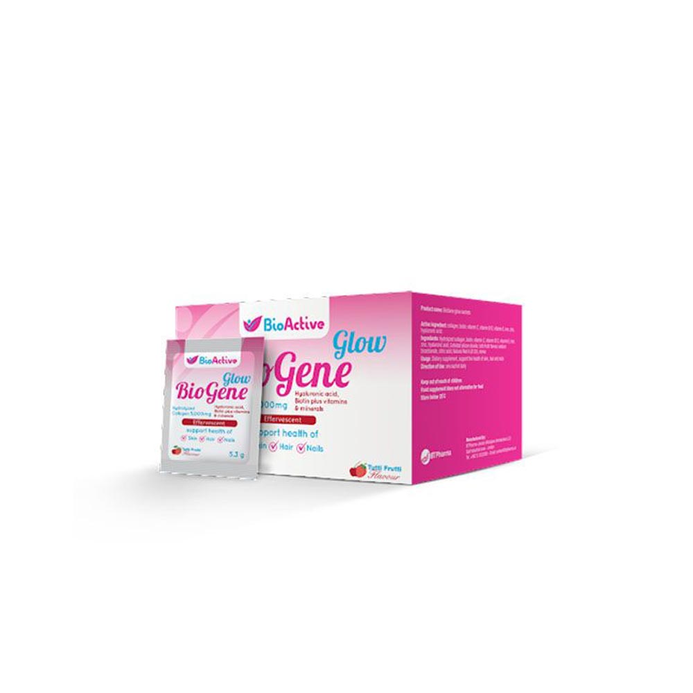 BT Pharma Biogene Glow Collagen 5000mg – Effervescent sachets with collagen, hyaluronic acid, vitamins for skin, hair & nails
