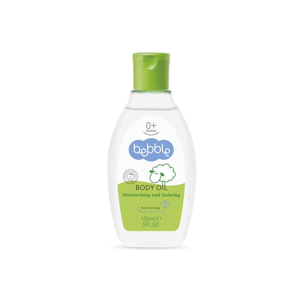Bebble Body Oil 150ml – Gentle baby massage oil with chamomile for soft, nourished skin.