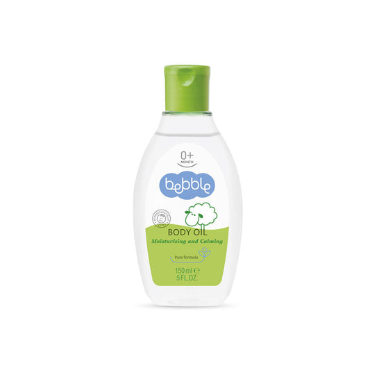 Bebble Body Oil 150ml – Gentle baby massage oil with chamomile for soft, nourished skin.