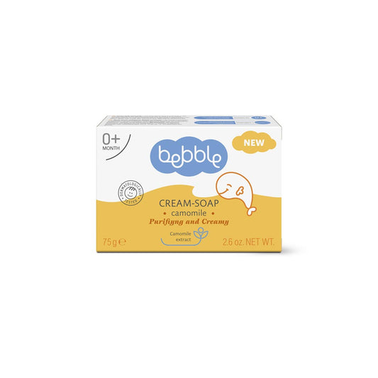 Bebble Camomile Cream-Soap 75g gently cleanses and softens baby’s skin with soothing chamomile and glycerin