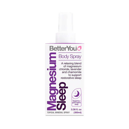 BetterYou Magnesium Sleep Body Spray helps promote relaxation and restful sleep with magnesium and essential oils.