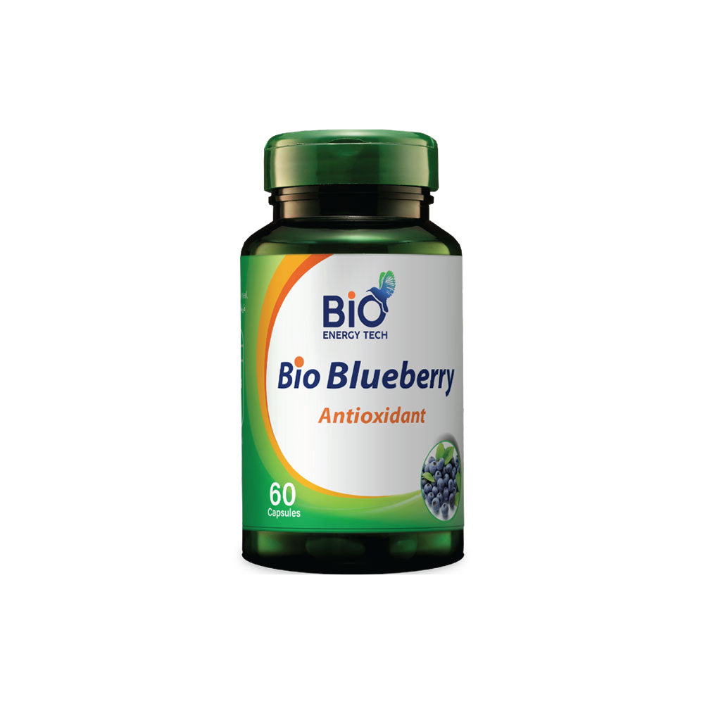 BioBlueberry supplement capsules with natural blueberry extract, rich in antioxidants to support health and weight management.