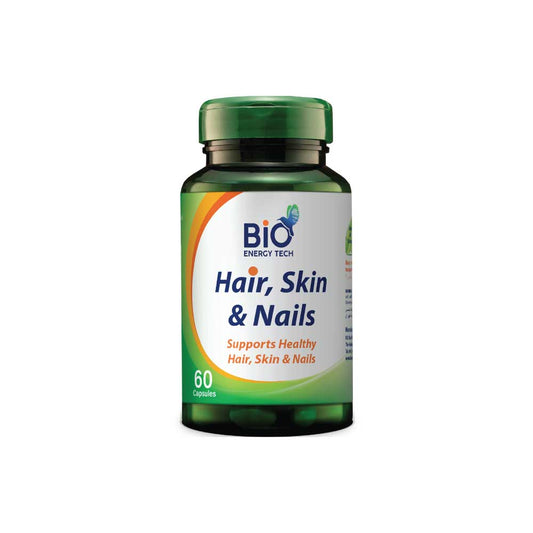 Bio Hair Skin & Nails supplement bottle with vitamins, collagen, and biotin for beauty support