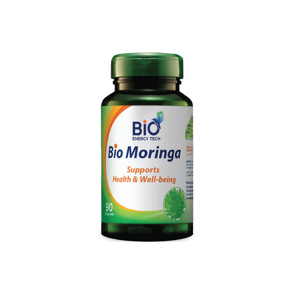 Bio Moringa natural leaf powder capsules in bottle – energy, immunity, and wellness support from 100% Moringa oleifera