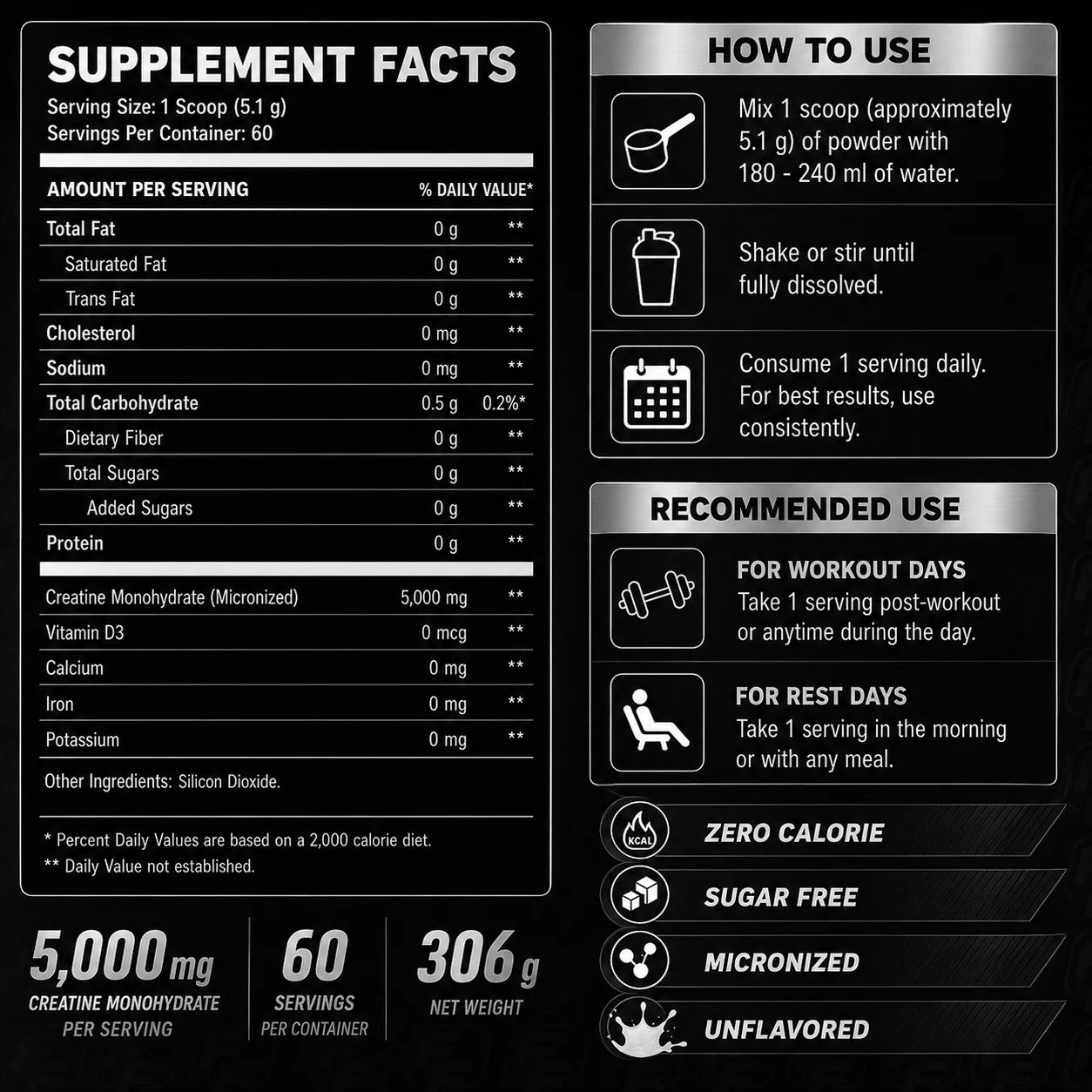Fit Fusion Creatine Monohydrate Unflavored Powder - 306 g