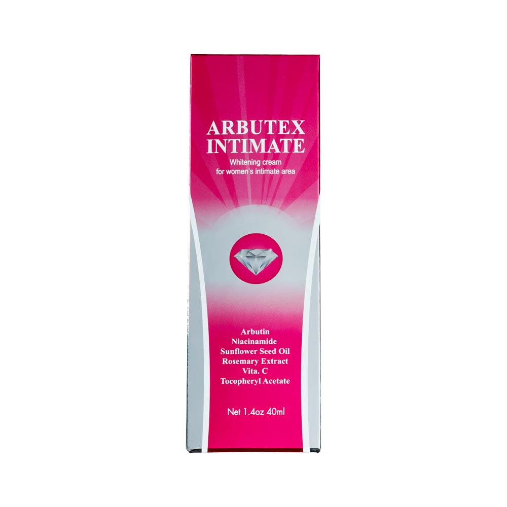 Arbututex Intimate cream packaging with pink and white design on a white background