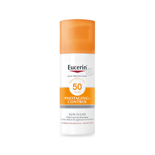 Eucerin SPF50 sun protection fluid with hyaluronic acid for anti-aging and daily facial care