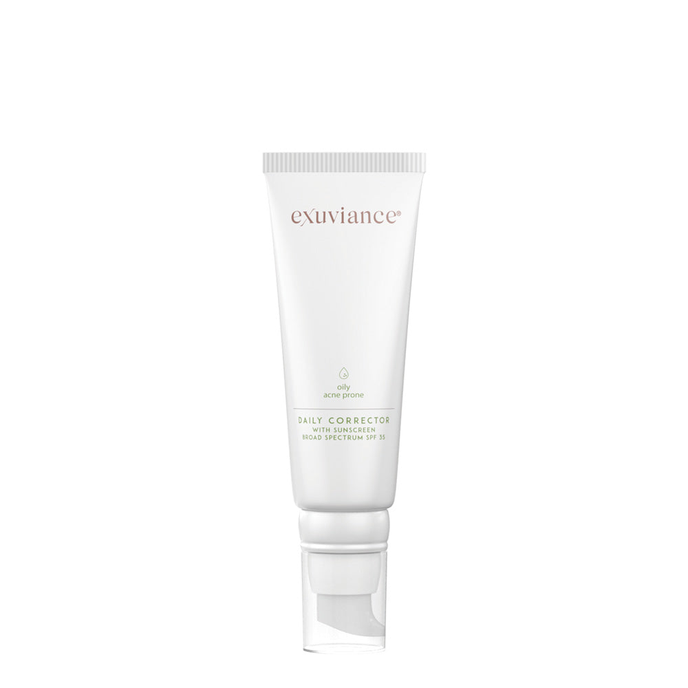 Exuviance Daily Corrector with NeoGlucosamine, B-Resorcinol, and Turmeric Extract for brighter skin.