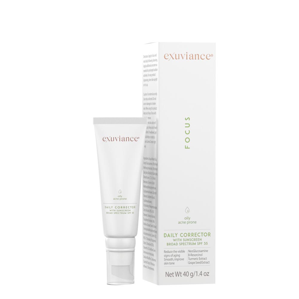 Exuviance Daily Corrector SPF 35 moisturizer with sun protection, promoting smoother, brighter skin.
