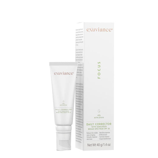 Exuviance Daily Corrector SPF 35 moisturizer with sun protection, promoting smoother, brighter skin.
