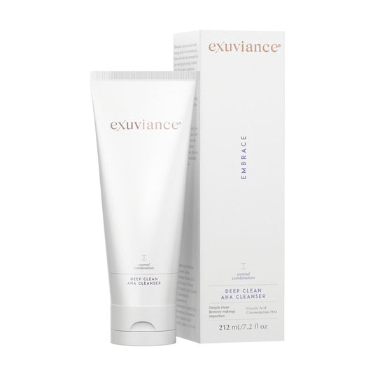 Exuviance Deep Clean AHA Cleanser gel with Glycolic Acid, cleansing and purifying pores for smoother, refreshed skin.