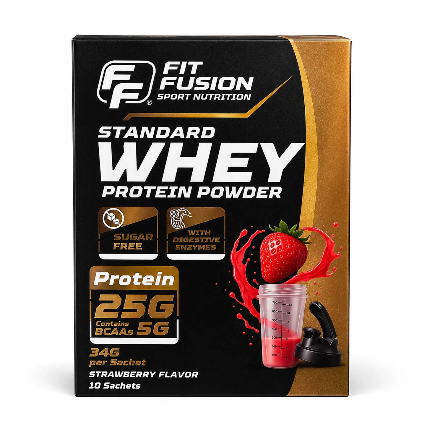 FitFusion Standard Whey Protein Powder 25g Protein Strawberry Flavor 10 Sachets