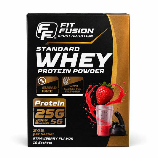 FitFusion Standard Whey Protein Powder 25g Protein Strawberry Flavor 10 Sachets