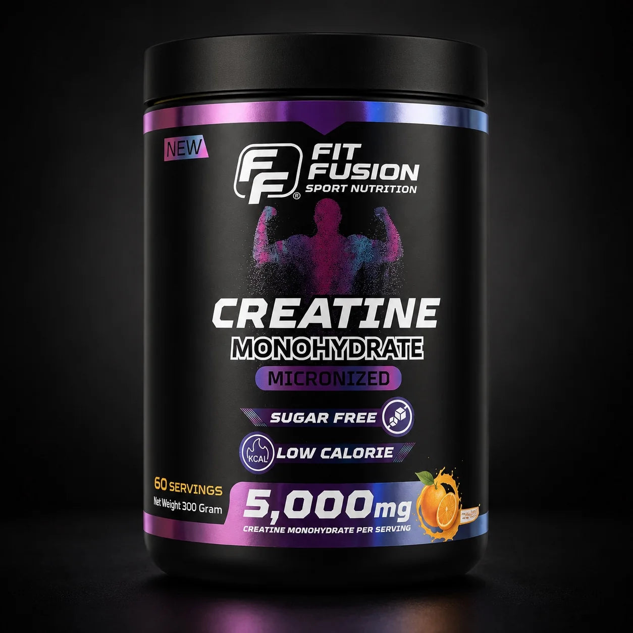 Fit Fusion Flavored Creatine Monohydrate 5000 mg Powder | Orange & Red Fruit | 30 Servings