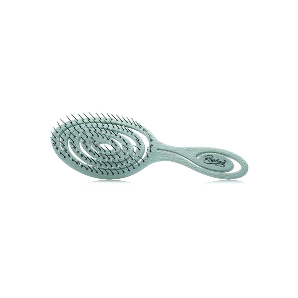Raghad Organics Anti Hair Loss Brush in Green designed to reduce hair loss and breakage during brushing.