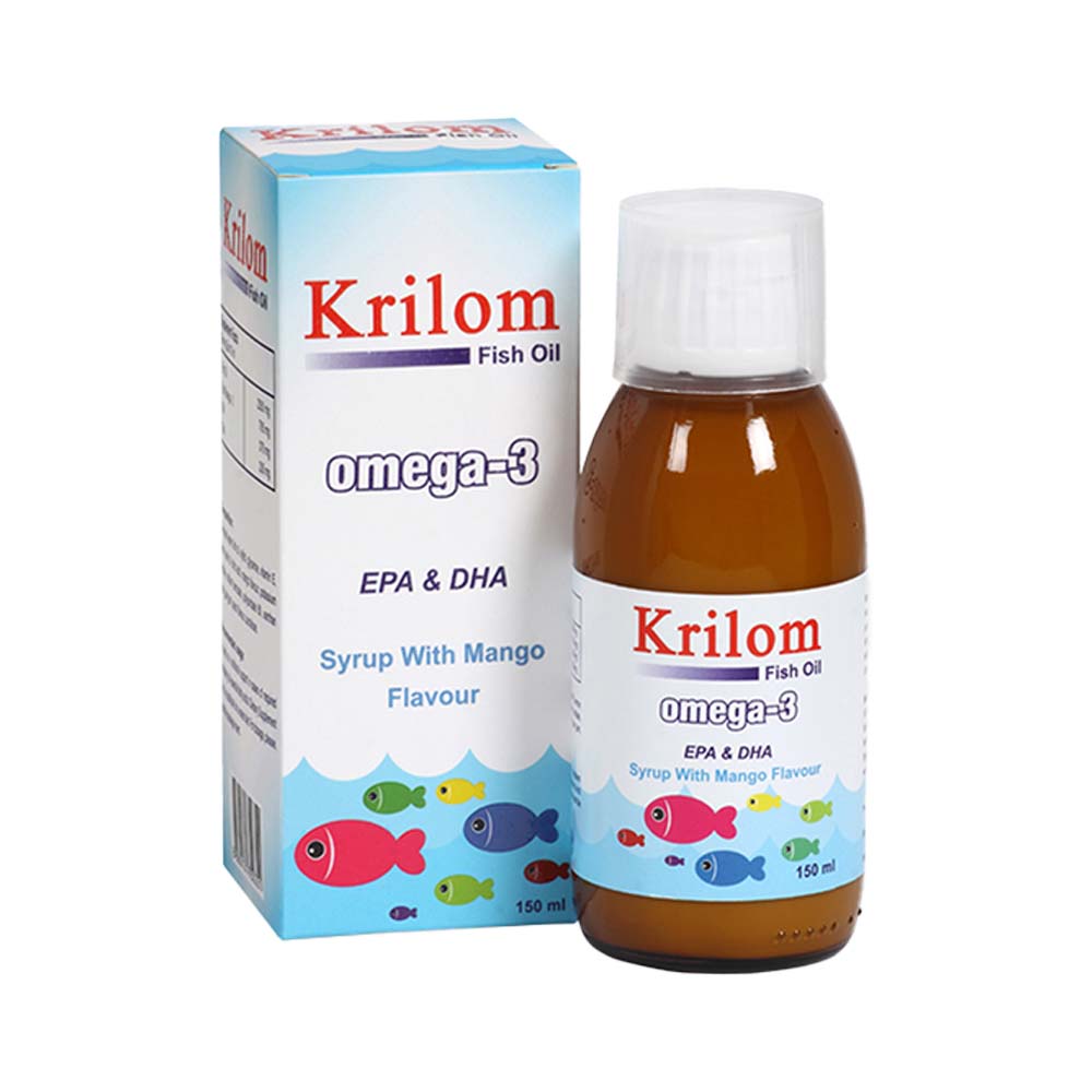 Krilom Omega-3 Syrup 150 ml bottle – Omega-3 supplement for kids’ brain and vision support