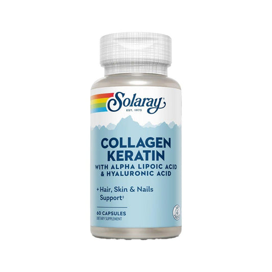 Solaray Collagen Keratin capsules with Hyaluronic Acid for skin hydration, hair strength, and nail support
