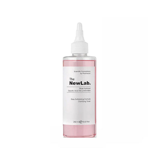 The NewLab Glycolic Acid 5% + AHA + BHA Clarifying Toner, 250ml, for exfoliating, balancing, and purifying skin.