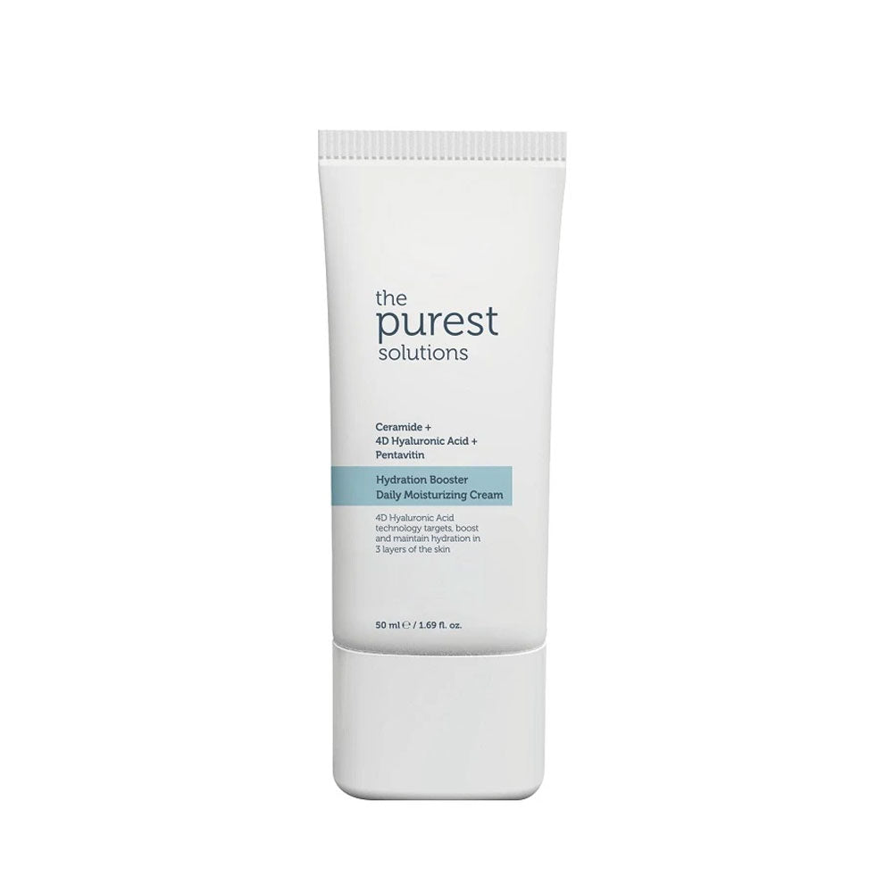 Tube of The Purest Solutions Hydration Booster Daily Moisturizing Cream with a white and light blue label.