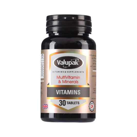 Valupak Multivitamin & Minerals supplement jar. 30 tablets.