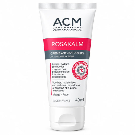 ACM Rosakalm Anti-Redness Cream 40ml for sensitive, reactive and rosacea-prone skin, soothing facial moisturizer made in France.