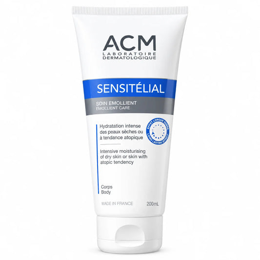 ACM Sensitelial Emollient Care 200ml intensive moisturizing body cream for very dry, sensitive and atopy-prone skin, made in France.