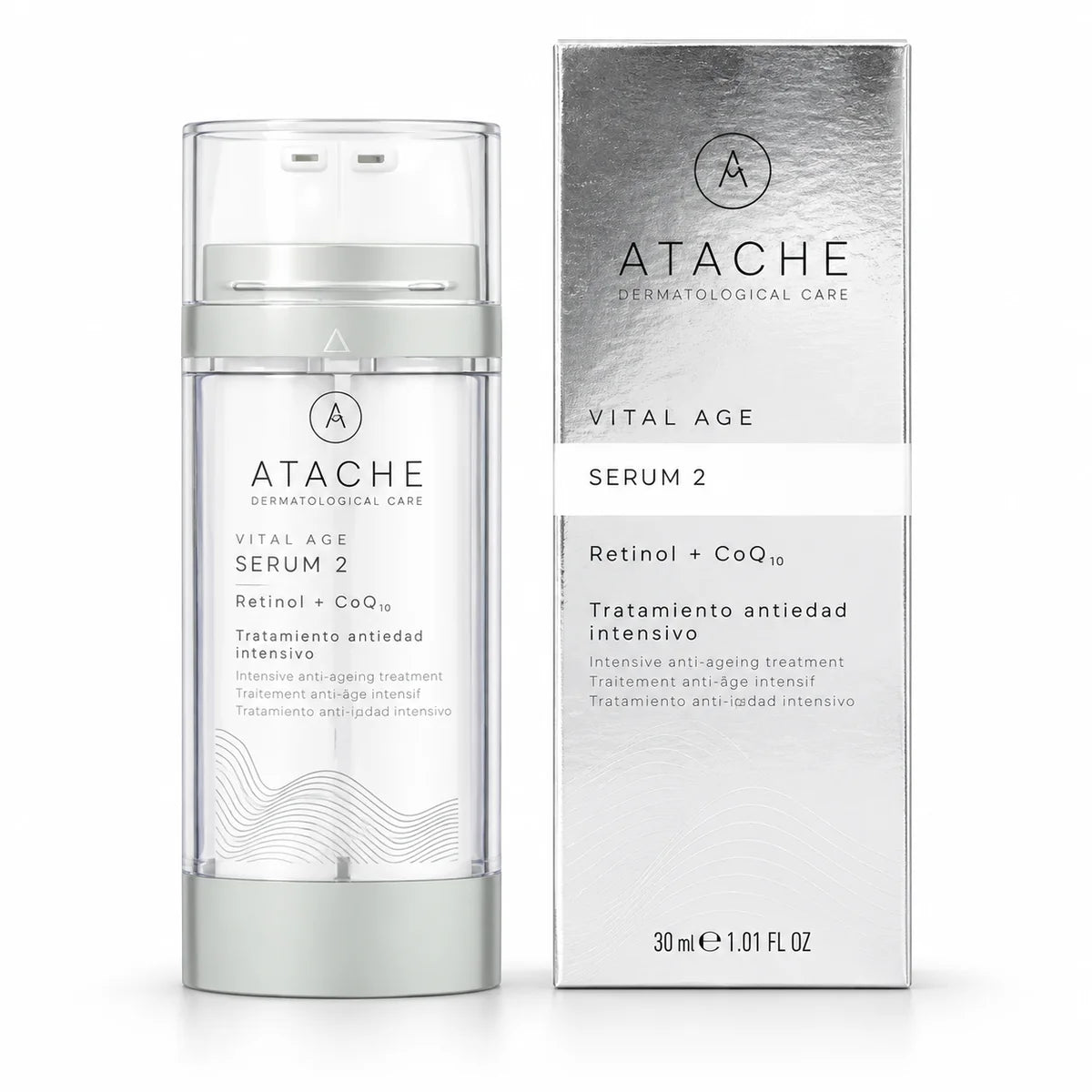 Dual dispenser of ATACHE Vital Age Serum 2 retinol and CoQ10 night serum