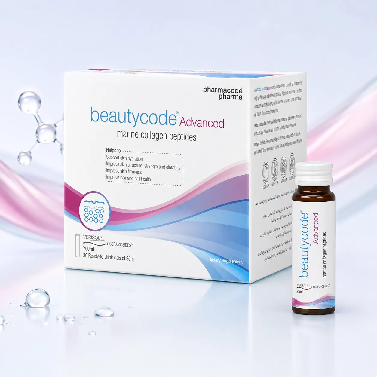 Beauty Code Advanced Drinkable Marine Collagen Supplement Nutrition Information for Skin Hydration, Hair Growth and Nail Strength