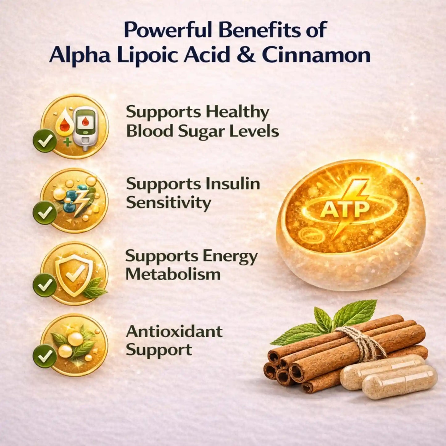Blood sugar support supplement benefits with Alpha Lipoic Acid and Cinnamon