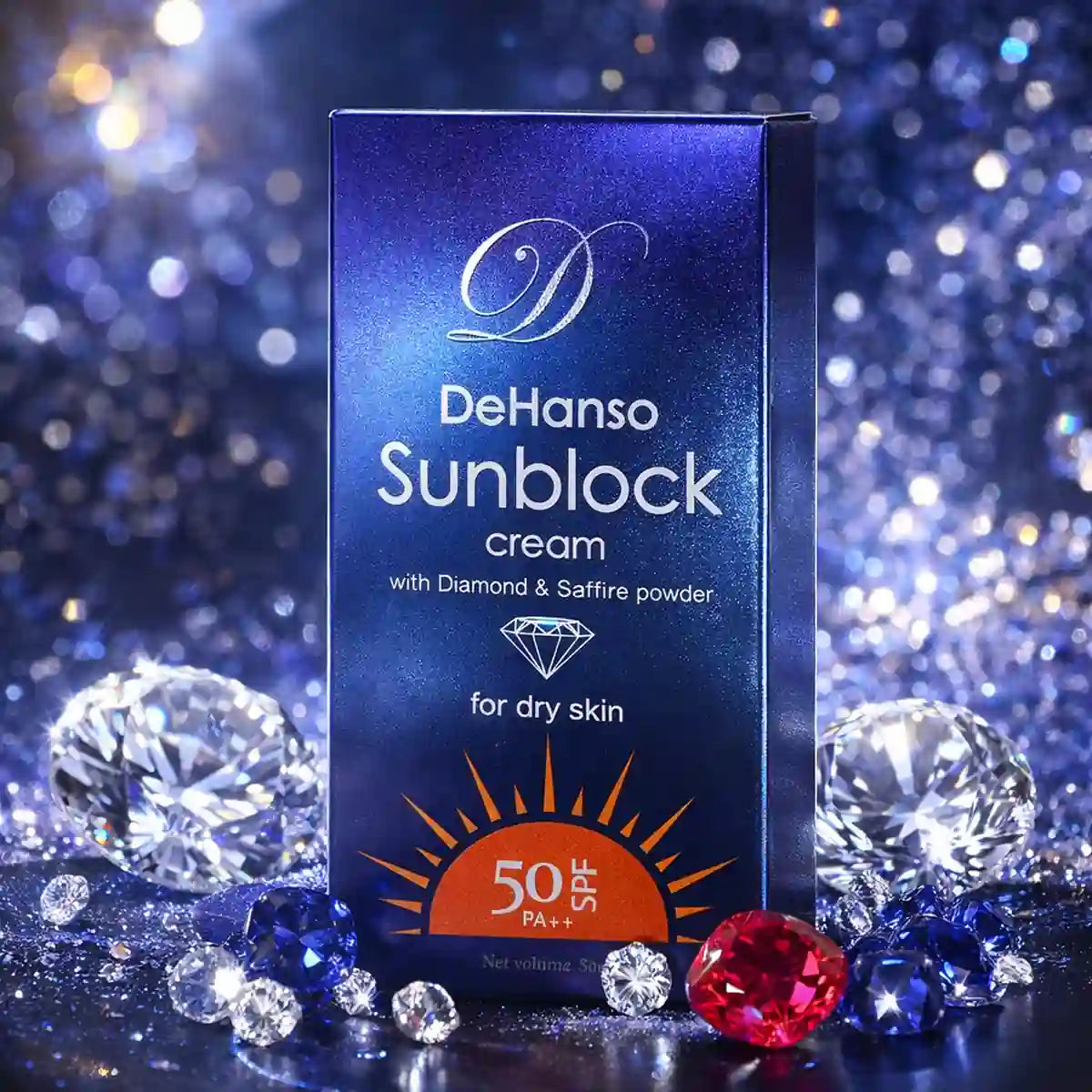DeHanso Sunblock cream SPF 50 PA++ with diamond sapphire and ruby powder luxury sunscreen product image