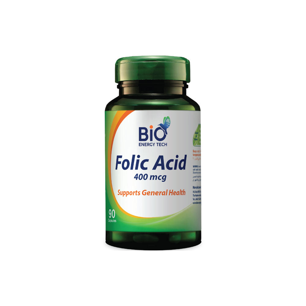 Bio Folic Acid 400 mcg capsules for pregnancy, heart, and blood health support