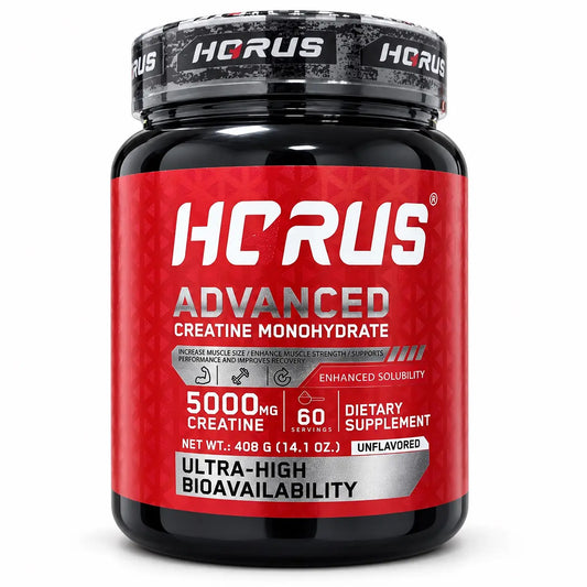 HORUS Advanced Creatine Monohydrate 408g unflavored powder with 5g creatine and 60 servings