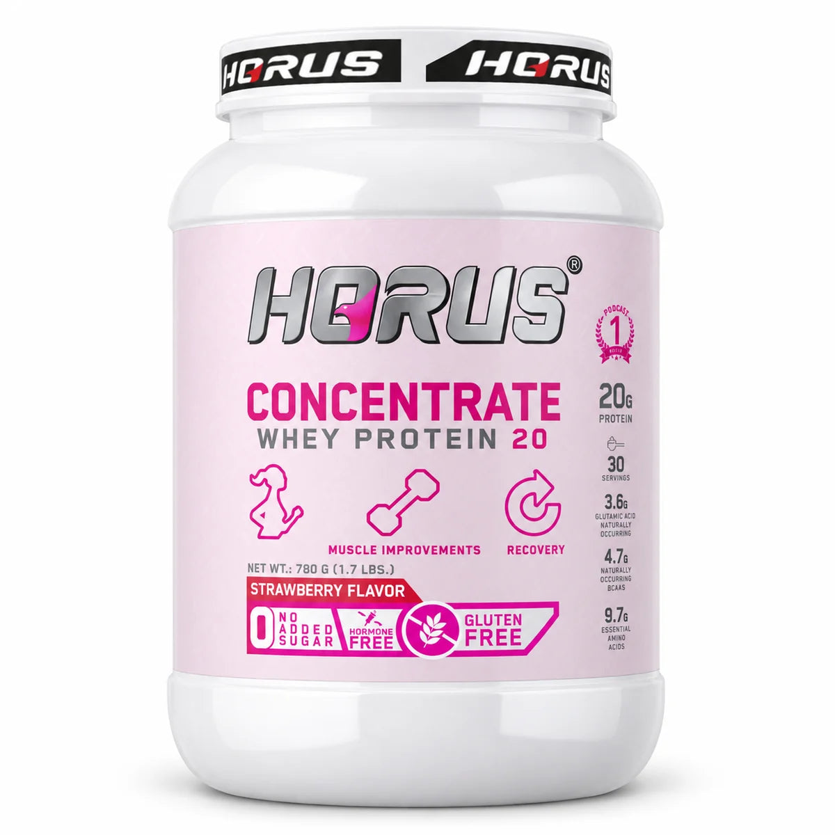 HORUS Her whey protein concentrate for women, Strawberry flavor, 20 g protein, 30 servings, 780 g jar