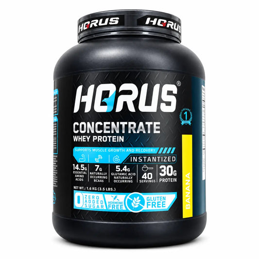 Black HORUS Whey Protein Concentrate banana flavor 1.6 kg tub