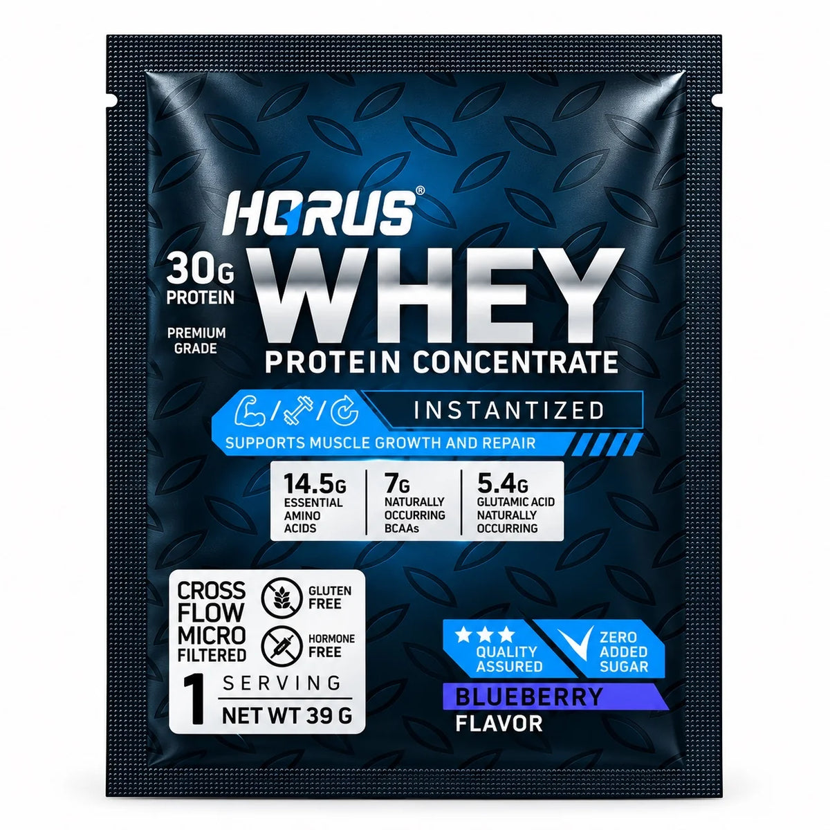 ORUS Whey Protein Concentrate Blueberry flavor 39g single-serving protein sachet