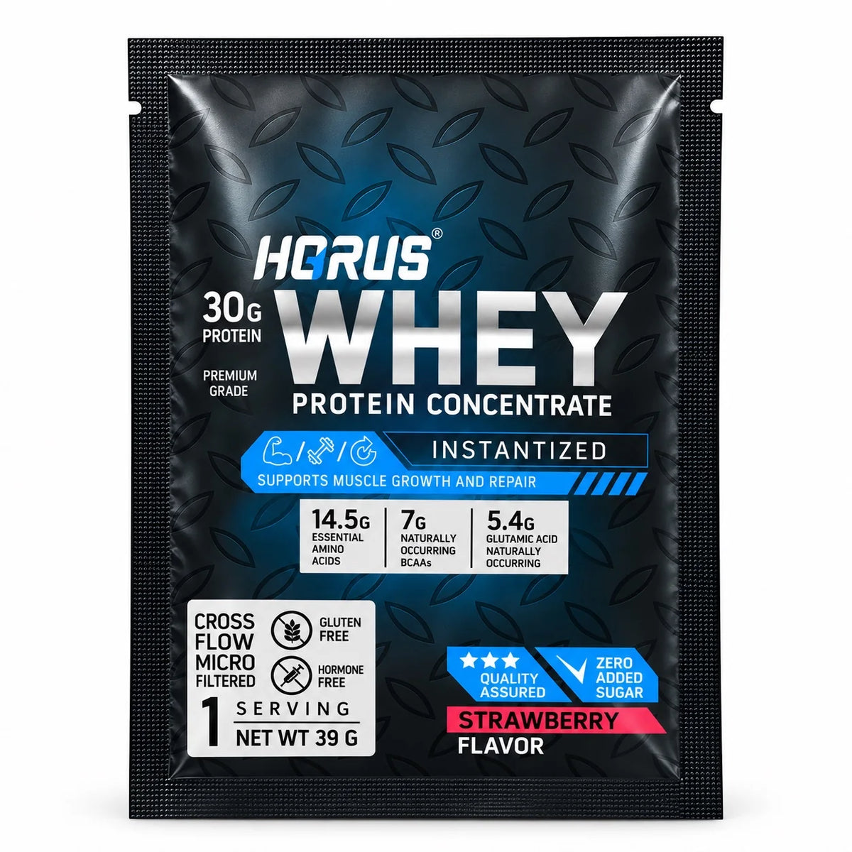 HORUS Whey Protein Concentrate Strawberry flavor 39g single-serving protein sachet