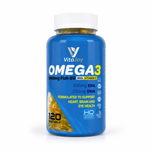 VitaJoy Omega 3 Fish Oil 1000mg with Vitamin E 120 softgels high EPA DHA supplement for heart brain and eye health
