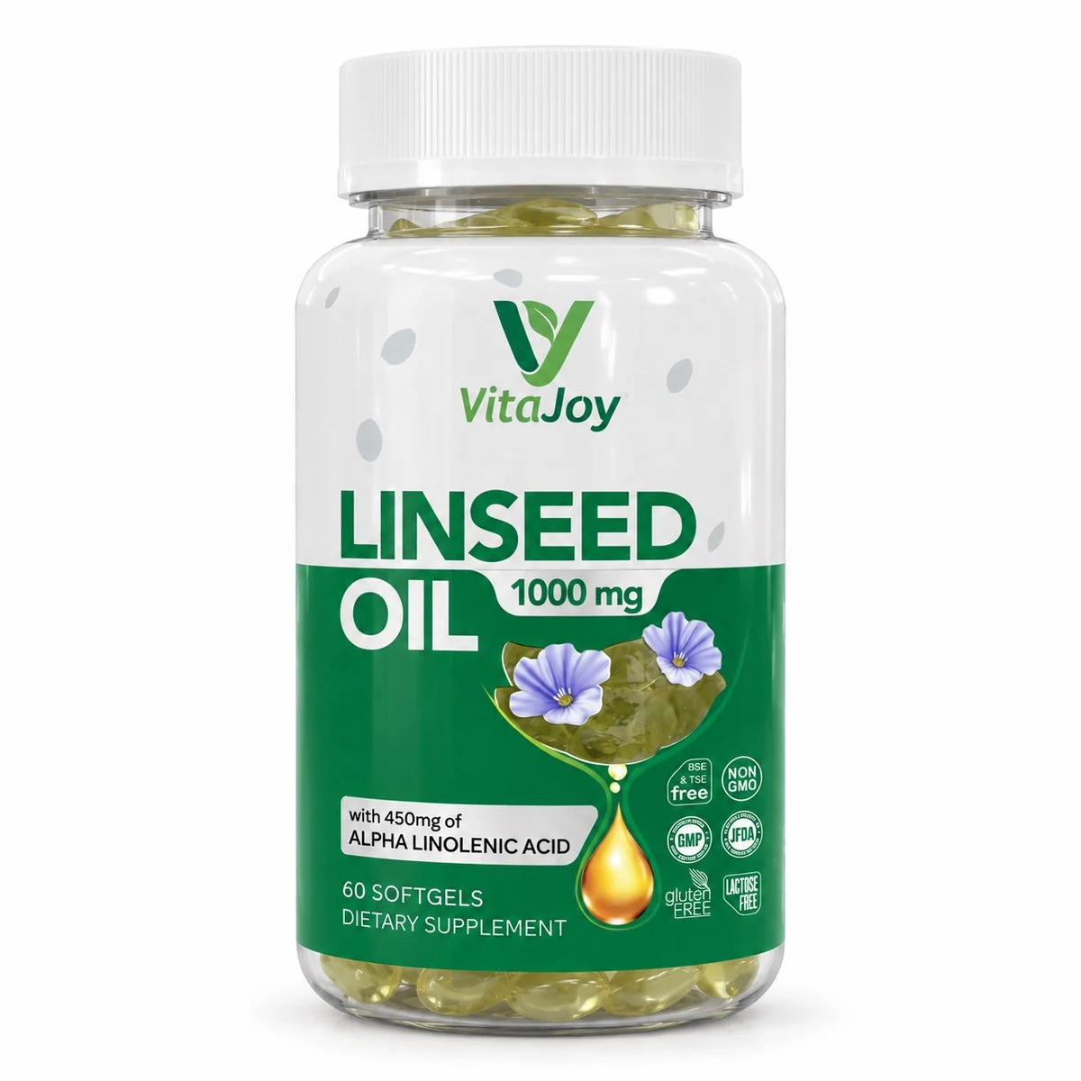 VitaJoy Linseed Oil 1000 mg with 450 mg ALA – 60 softgels